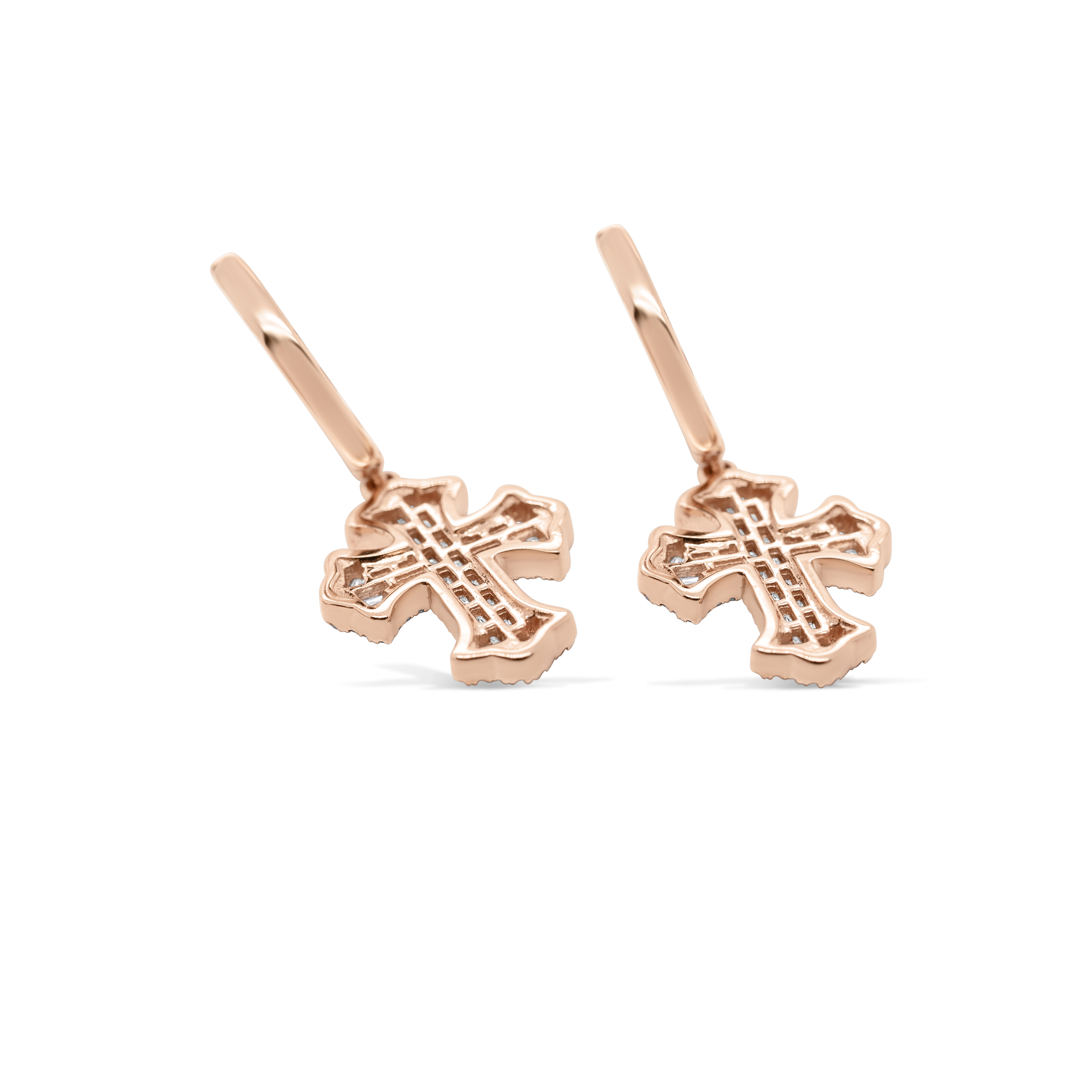 Baguette Diamond Cross Earrings 0.77 ct. 14K Rose Gold
